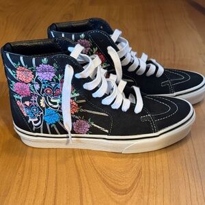 Vans Black High-Top Sneakers with Colorful Floral Sugar Skull design